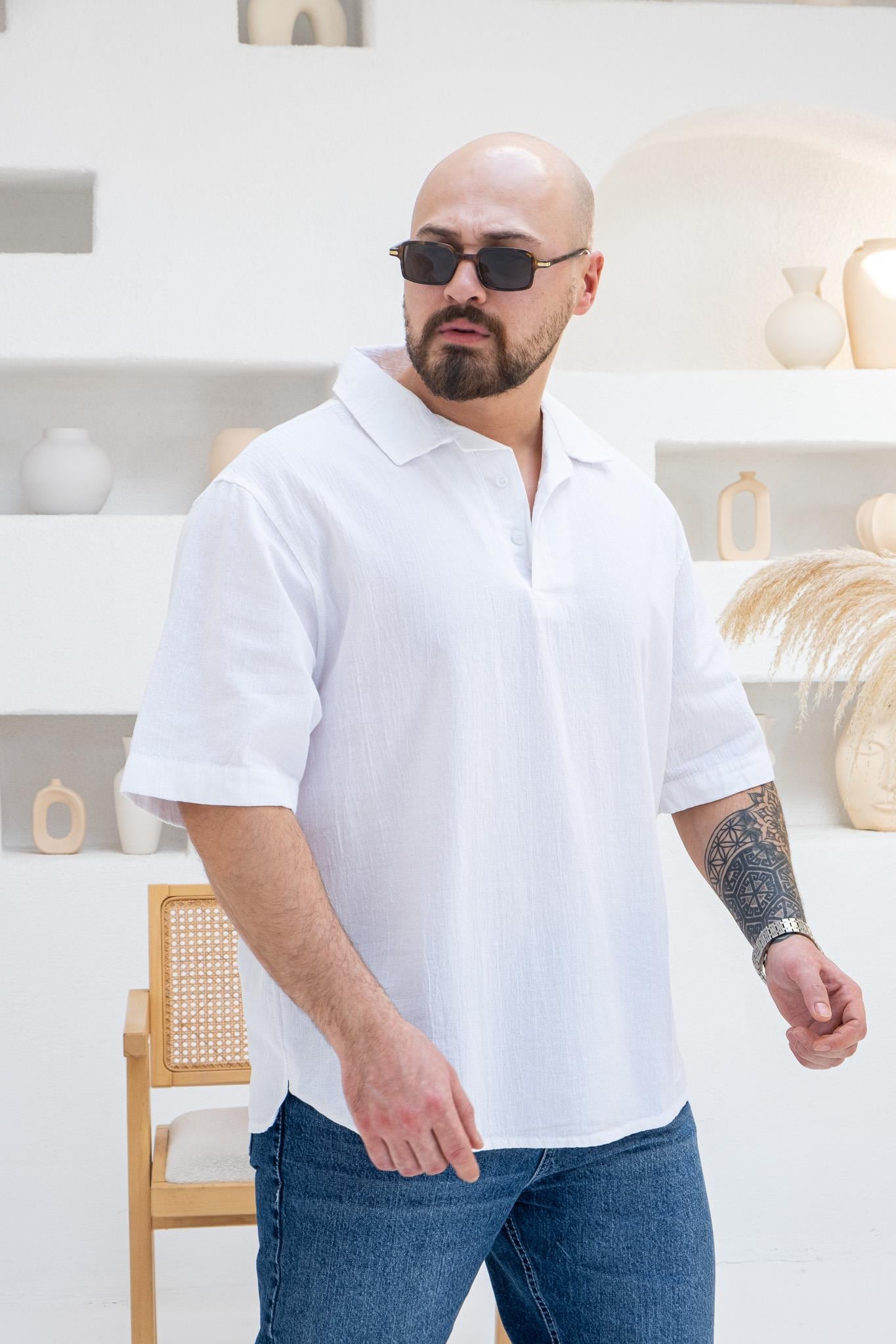 Krinkıl Kumaş Rahat Kalıp Polo Yaka T-Shirt (TSB42)