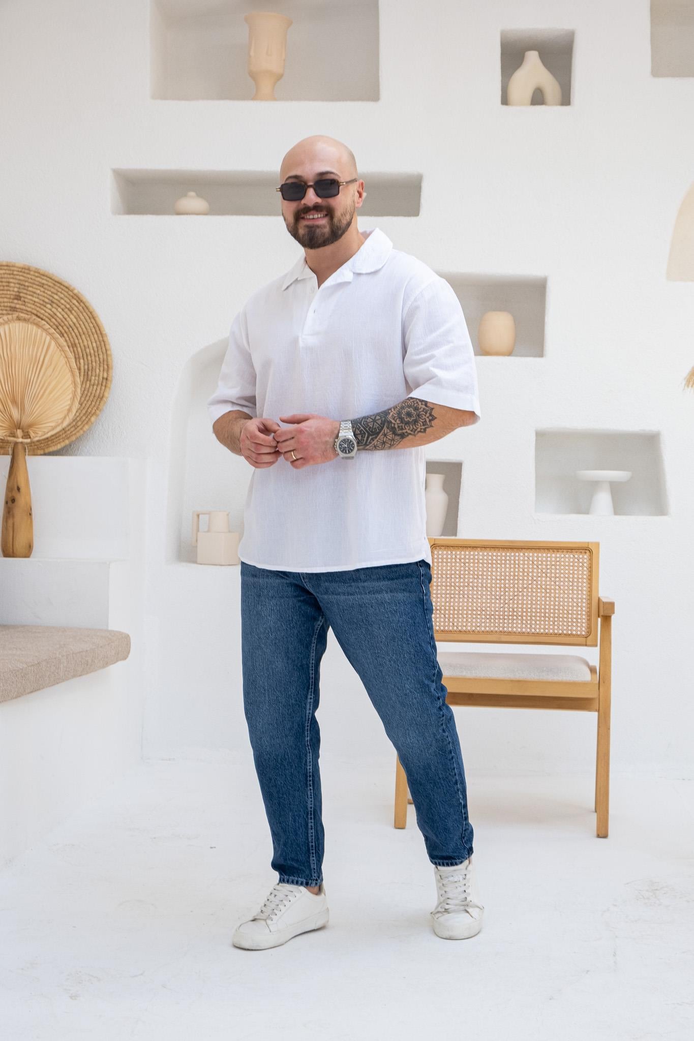Krinkıl Kumaş Rahat Kalıp Polo Yaka T-Shirt (TSB42)
