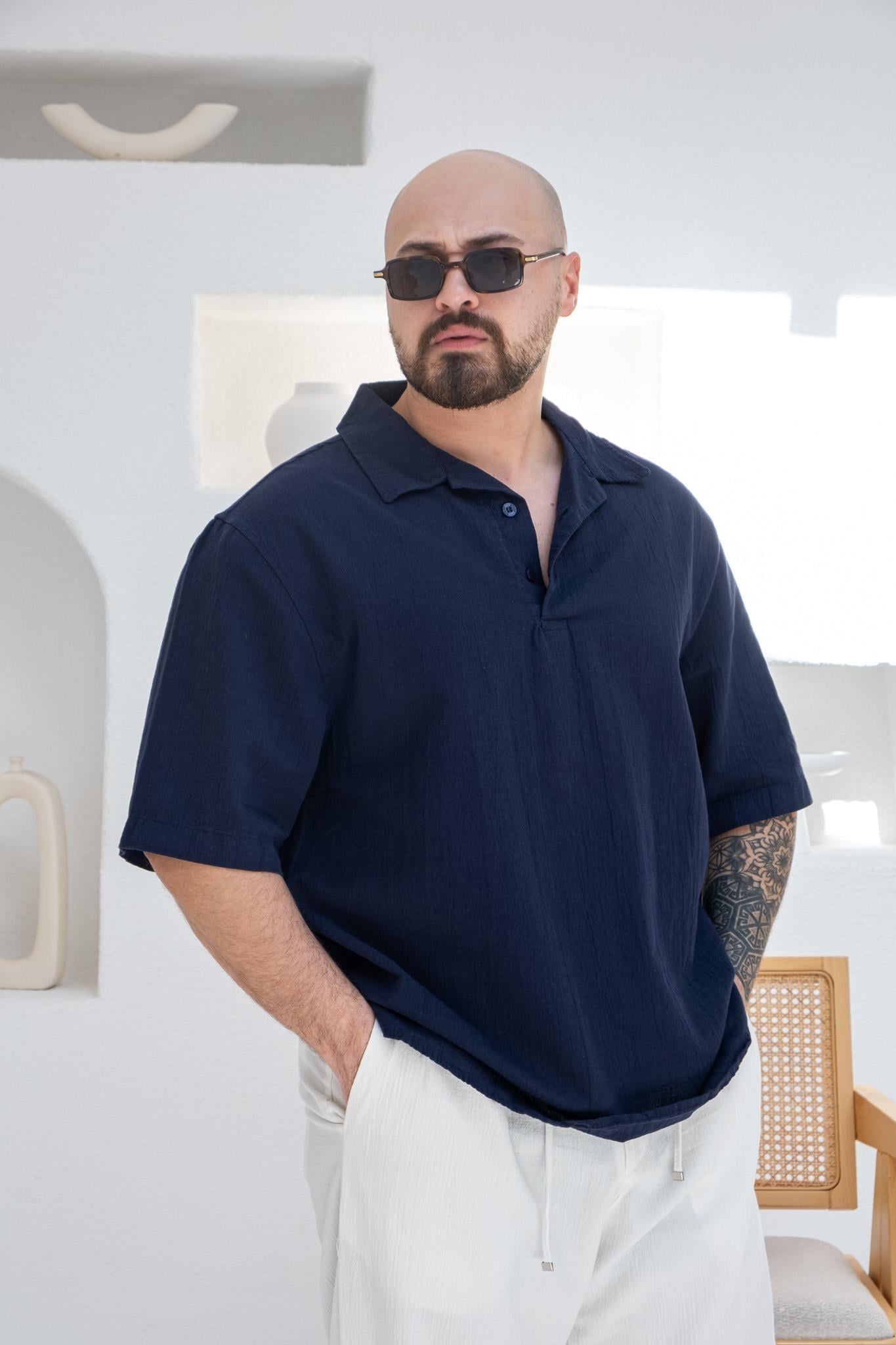 Krinkıl Kumaş Rahat Kalıp Polo Yaka T-Shirt (TSL42)