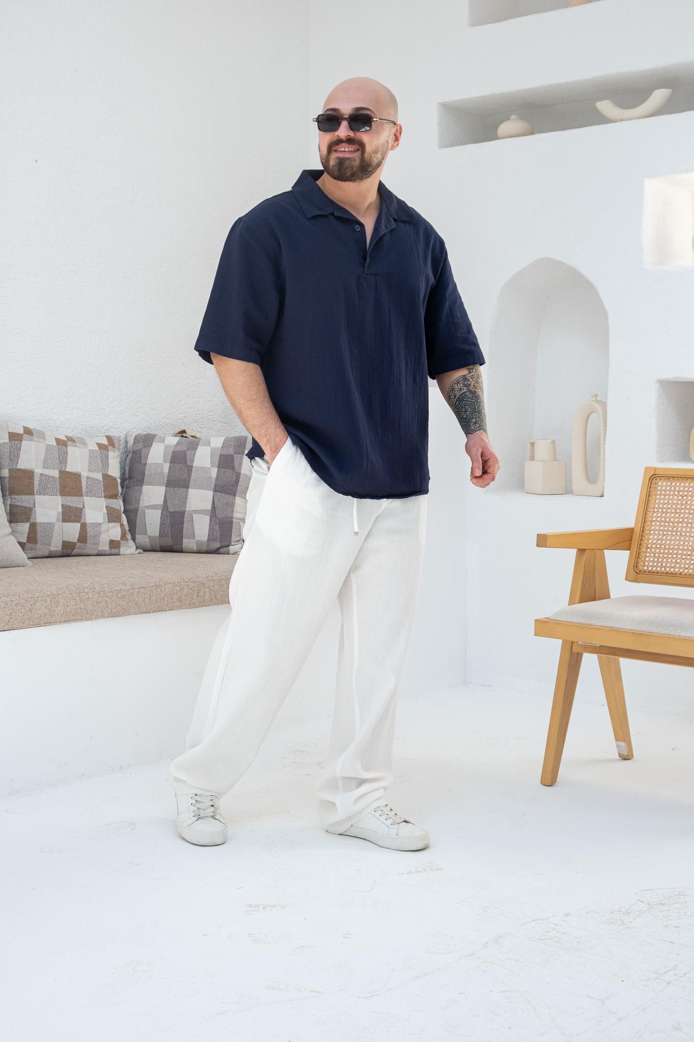 Krinkıl Kumaş Rahat Kalıp Polo Yaka T-Shirt (TSL42)