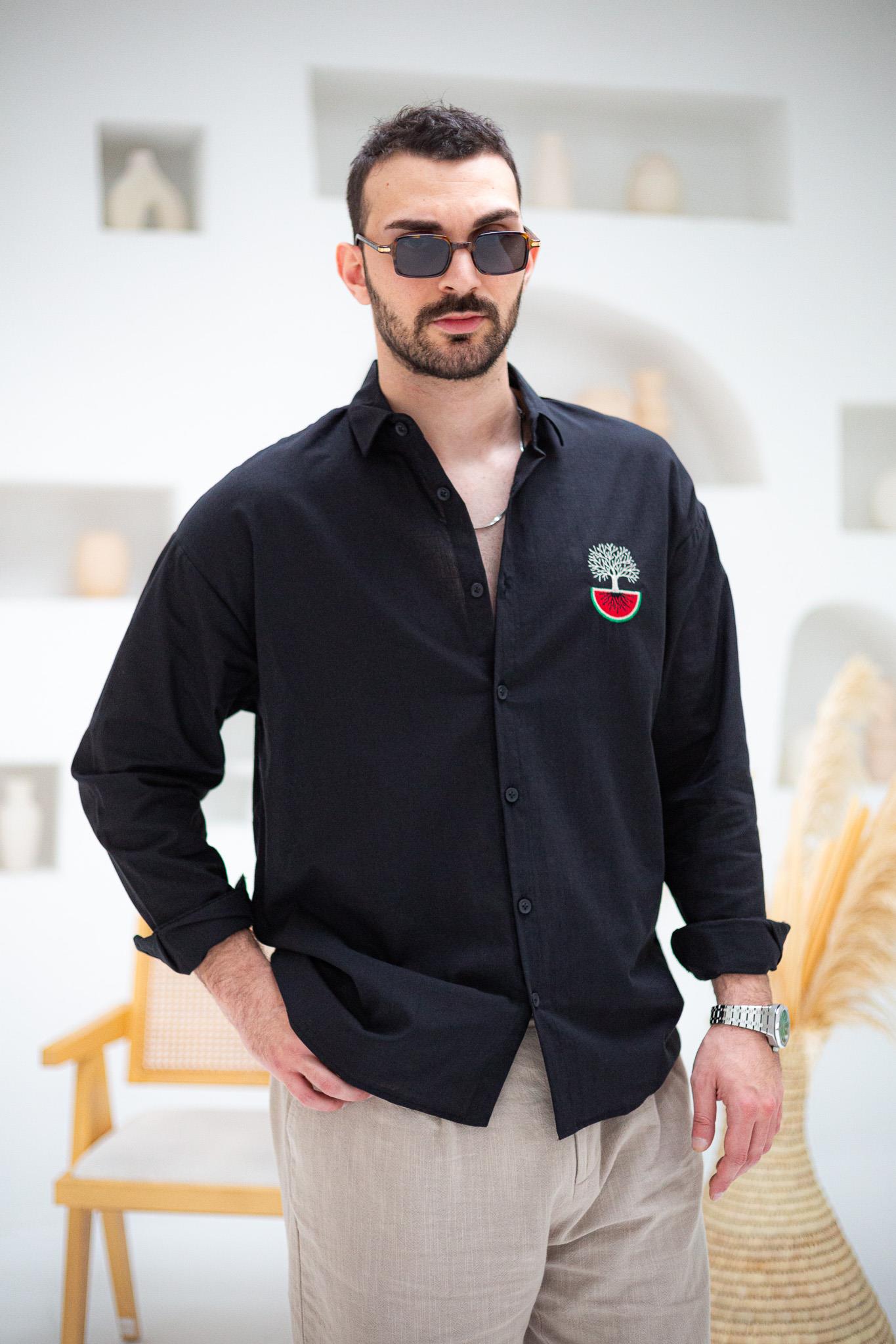 Nakış Detaylı Keten Erkek Gömlek (GMS60)