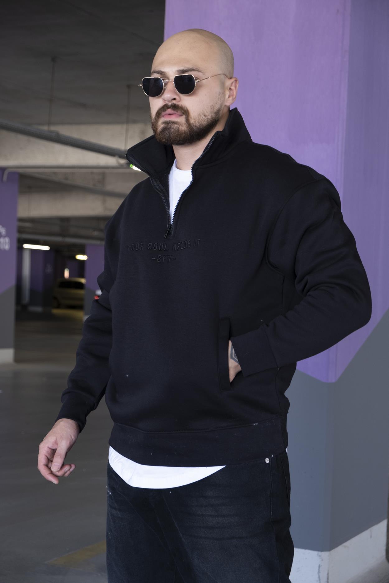 Nakış Detaylı Yarım Fermuarlı Rahat Kalıp Sweatshirt (SVTS11)