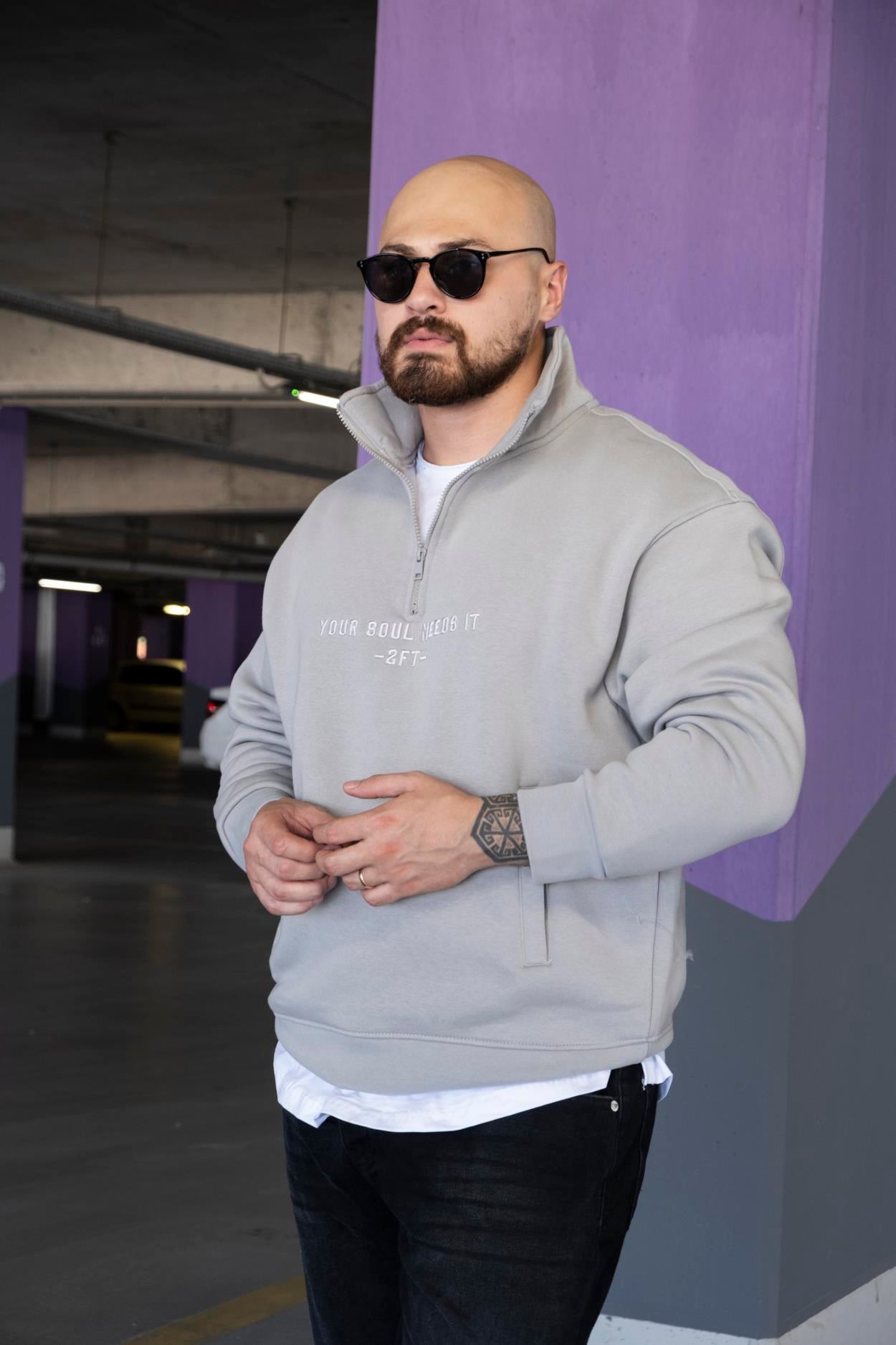 Nakış Detaylı Yarım Fermuarlı Rahat Kalıp Sweatshirt (SVTG11)