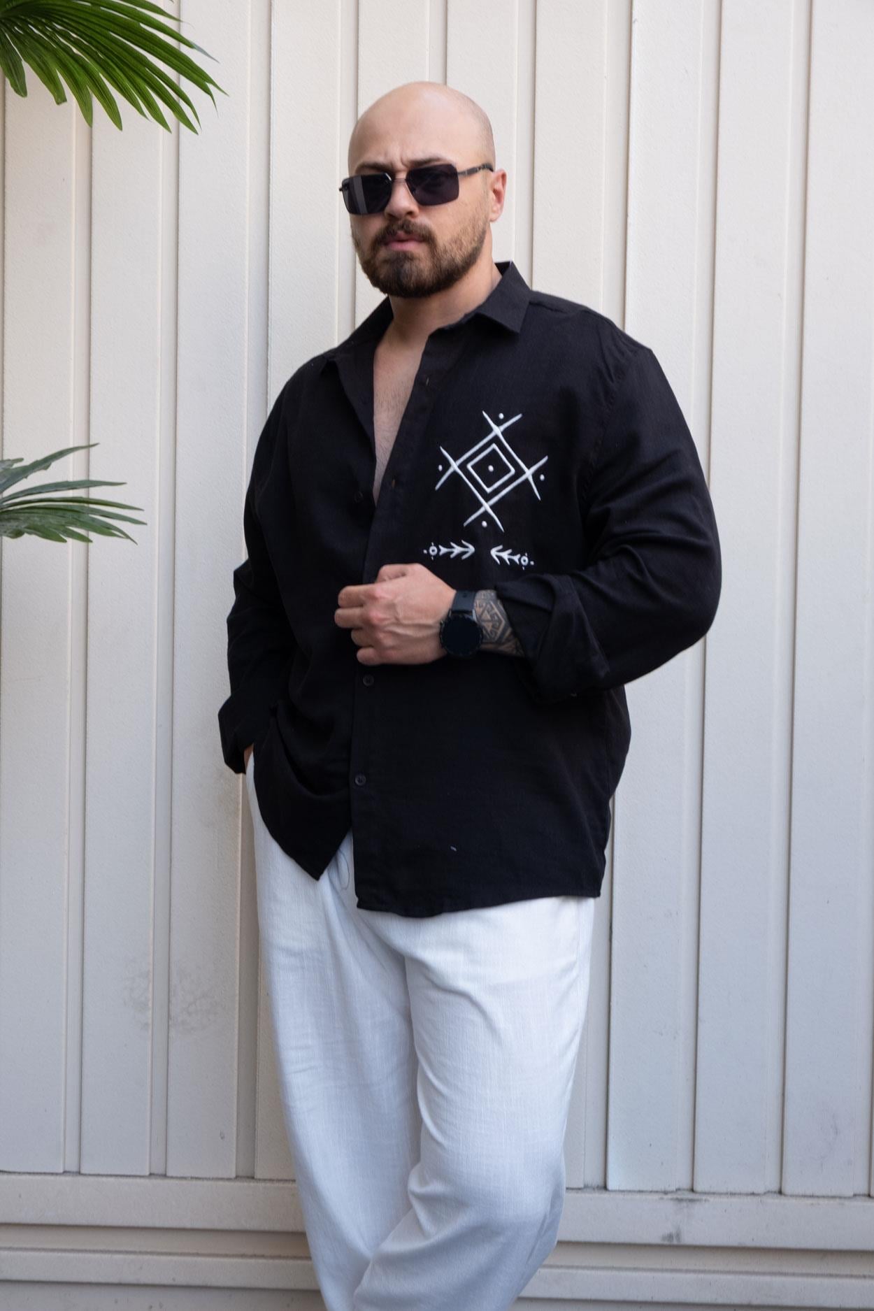 Embroidered Relaxed Fit Linen Shirt (GMS31)