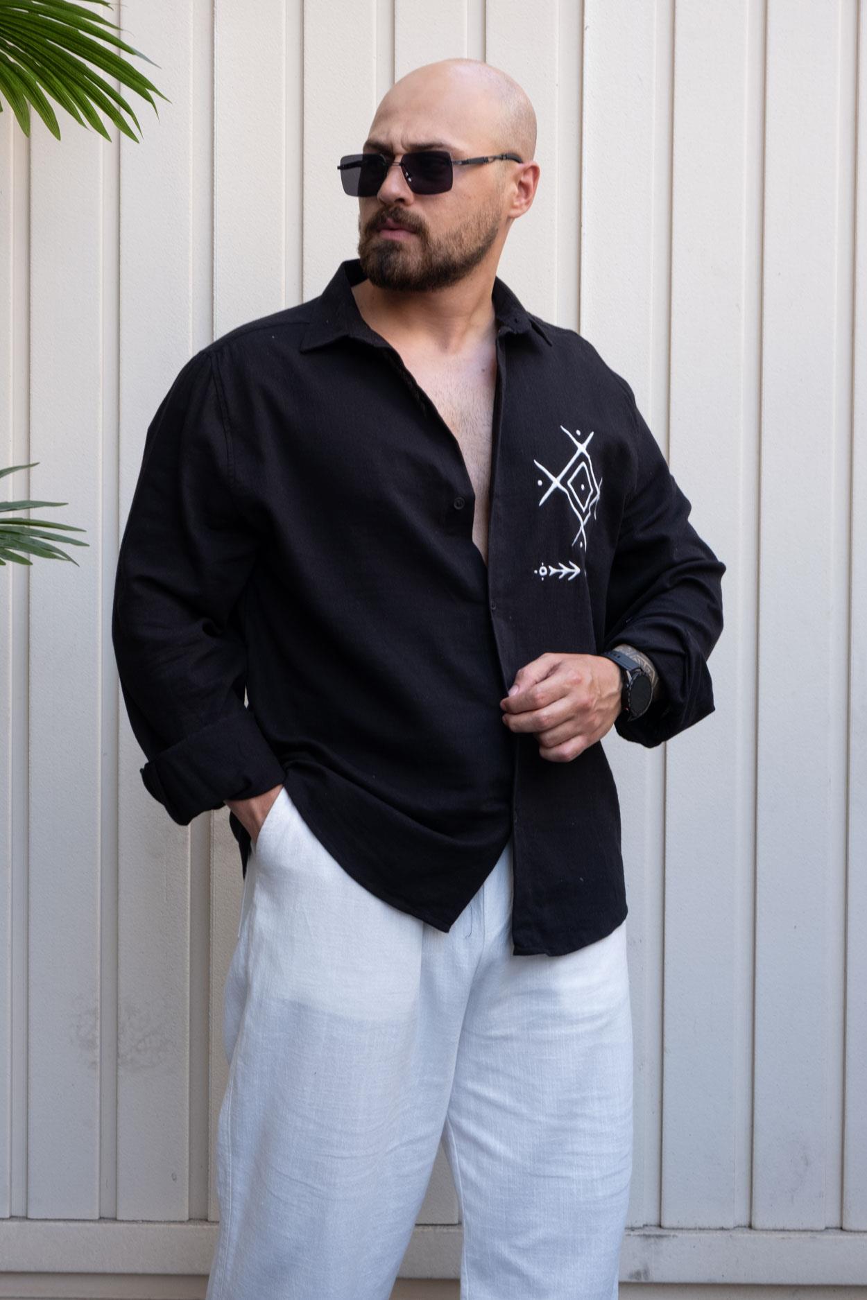 Embroidered Relaxed Fit Linen Shirt (GMS31)