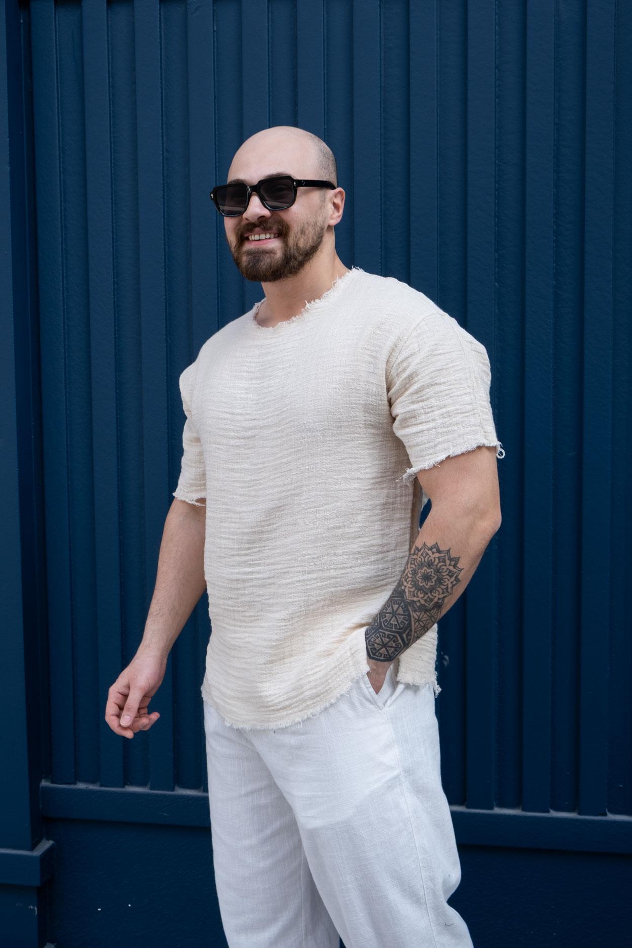 Pis Yaka Rahat Kalıp Keten T-Shirt (TSK11)