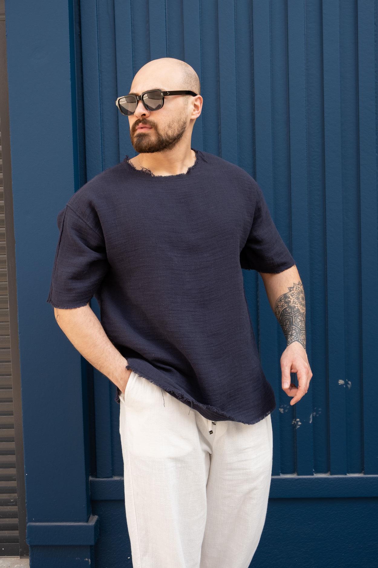 Pis Yaka Rahat Kalıp Keten T-Shirt (TSL11)