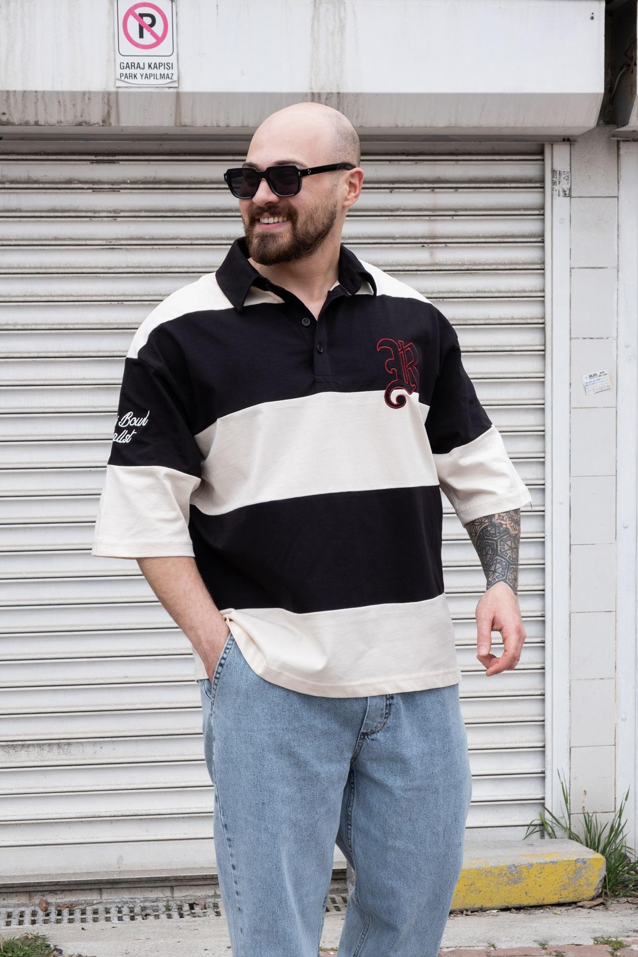 Polo Yaka Nakışlı Oversize T-Shirt (TSS10)