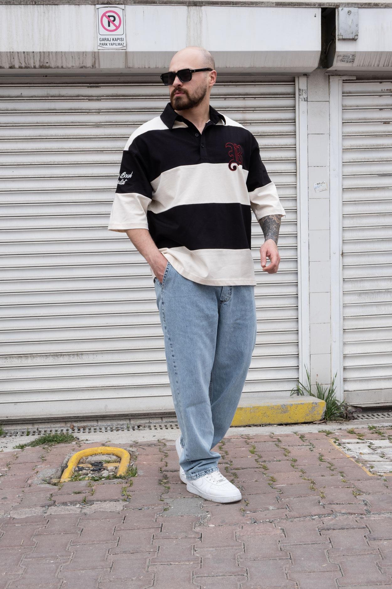 Polo Yaka Nakışlı Oversize T-Shirt (TSS10)