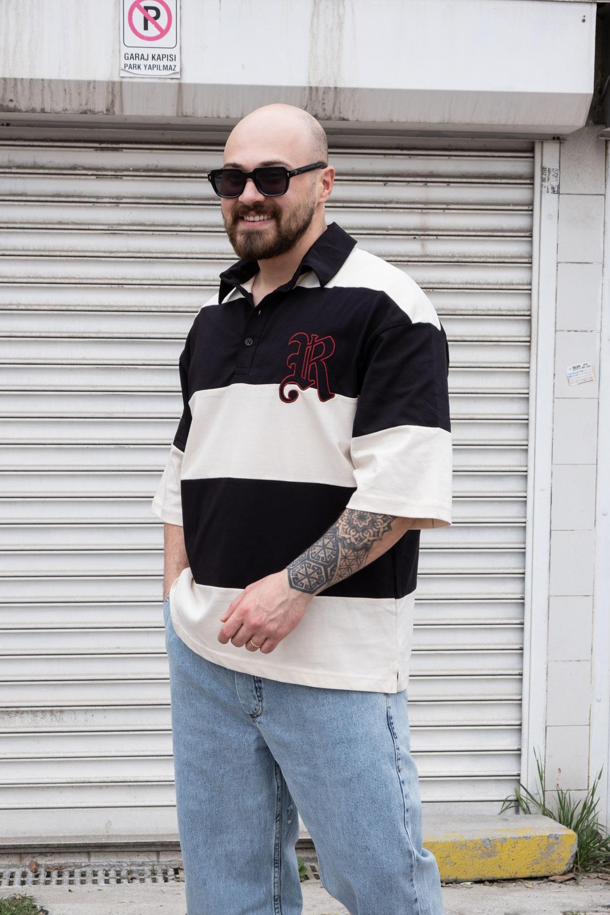 Polo Yaka Nakışlı Oversize T-Shirt (TSS10)