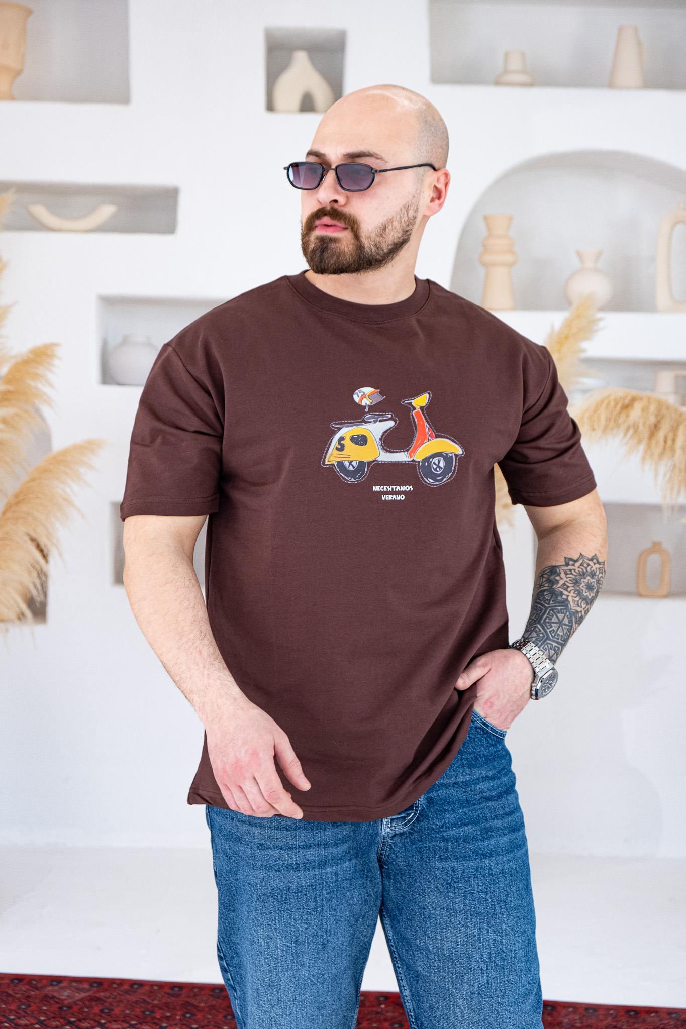 Retro Scooter Baskılı Rahat Kalıp T-Shirt (TSKA71)