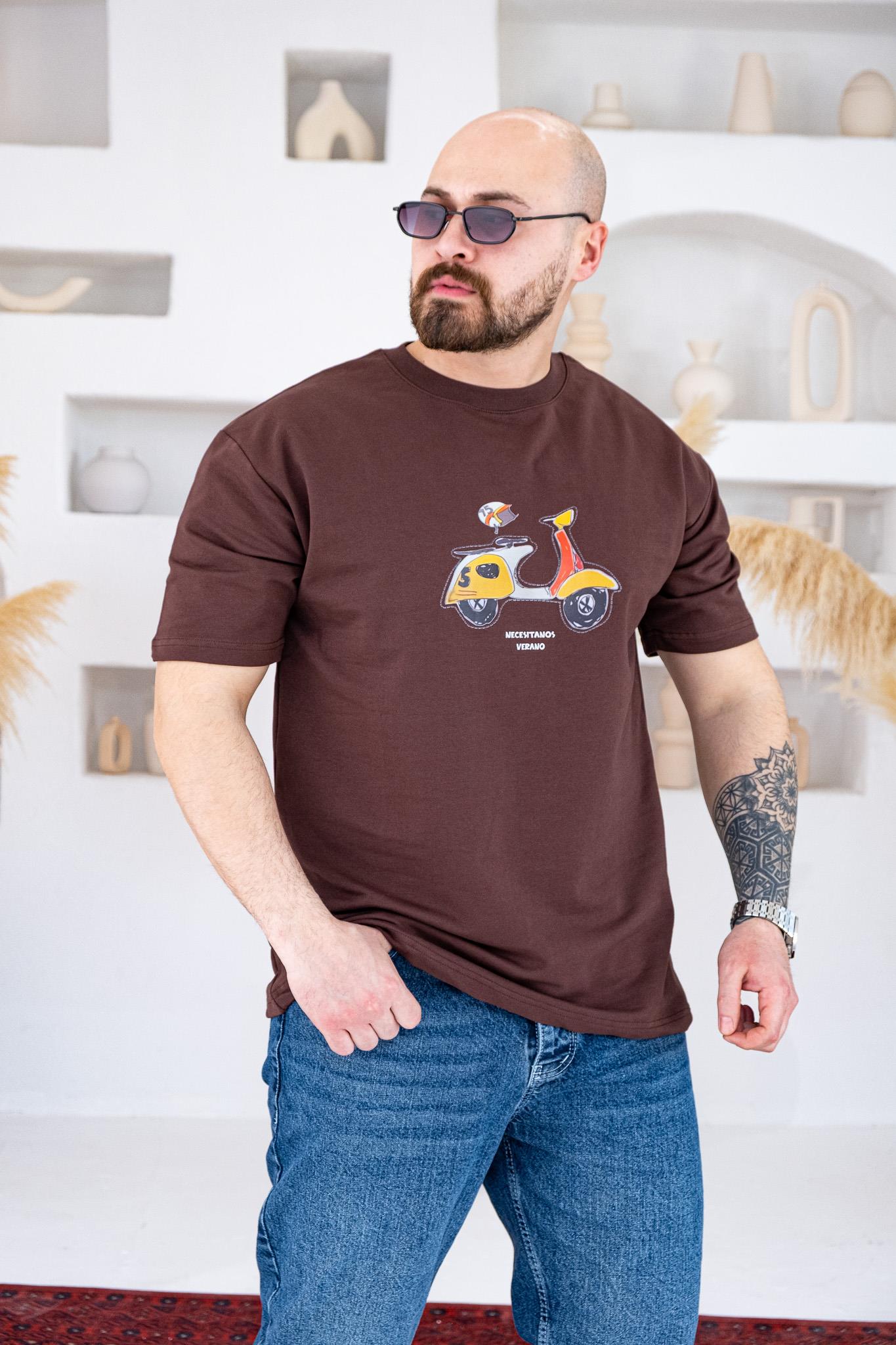 Retro Scooter Baskılı Rahat Kalıp T-Shirt (TSKA71)