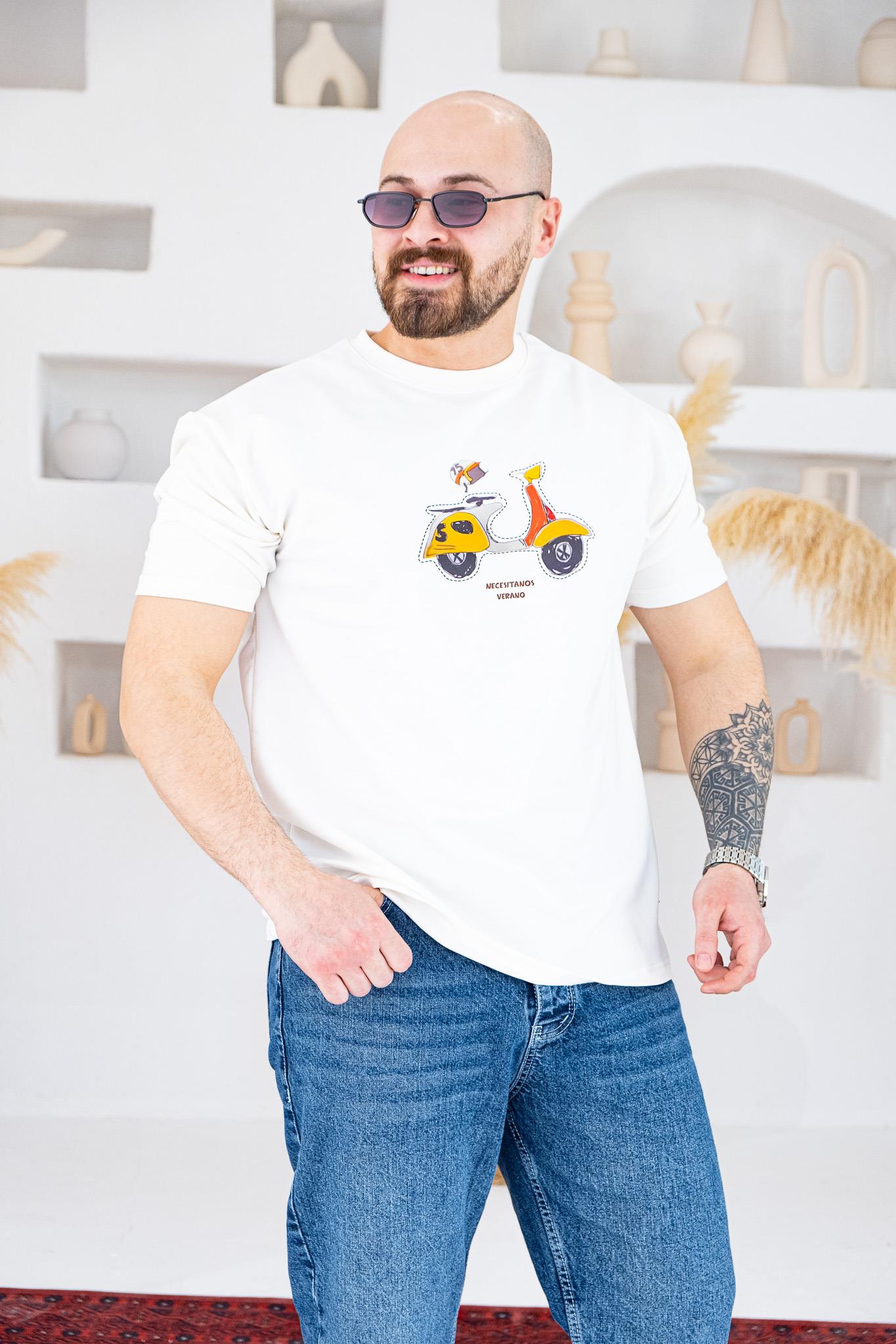 Retro Scooter Baskılı Rahat Kalıp T-Shirt(TSB71)