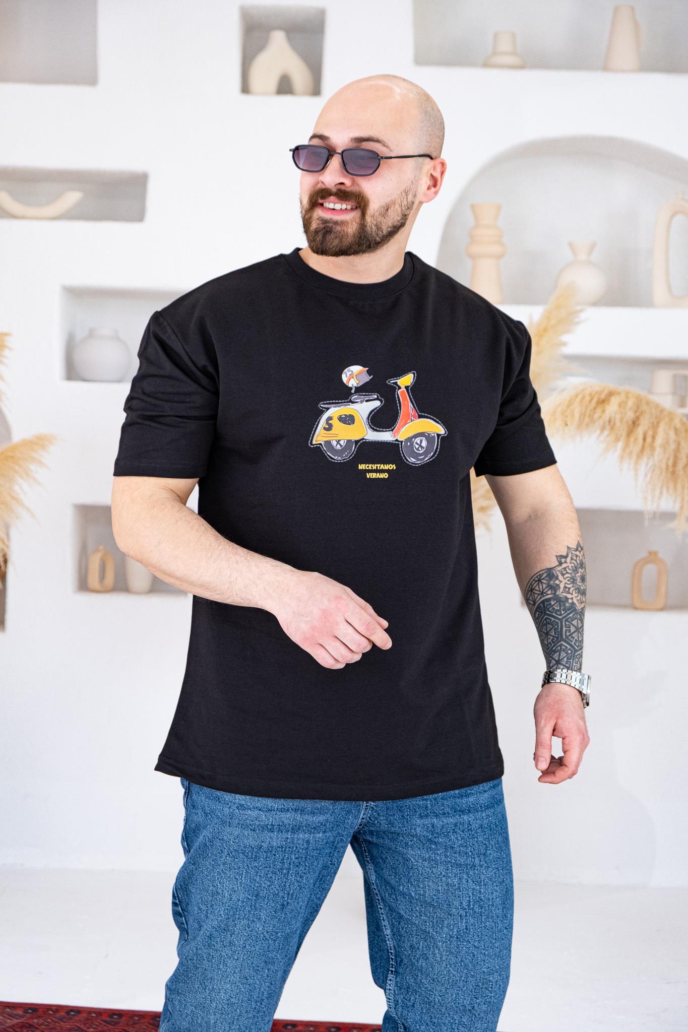 Retro Scooter Baskılı Rahat Kalıp T-Shirt(TSS71)
