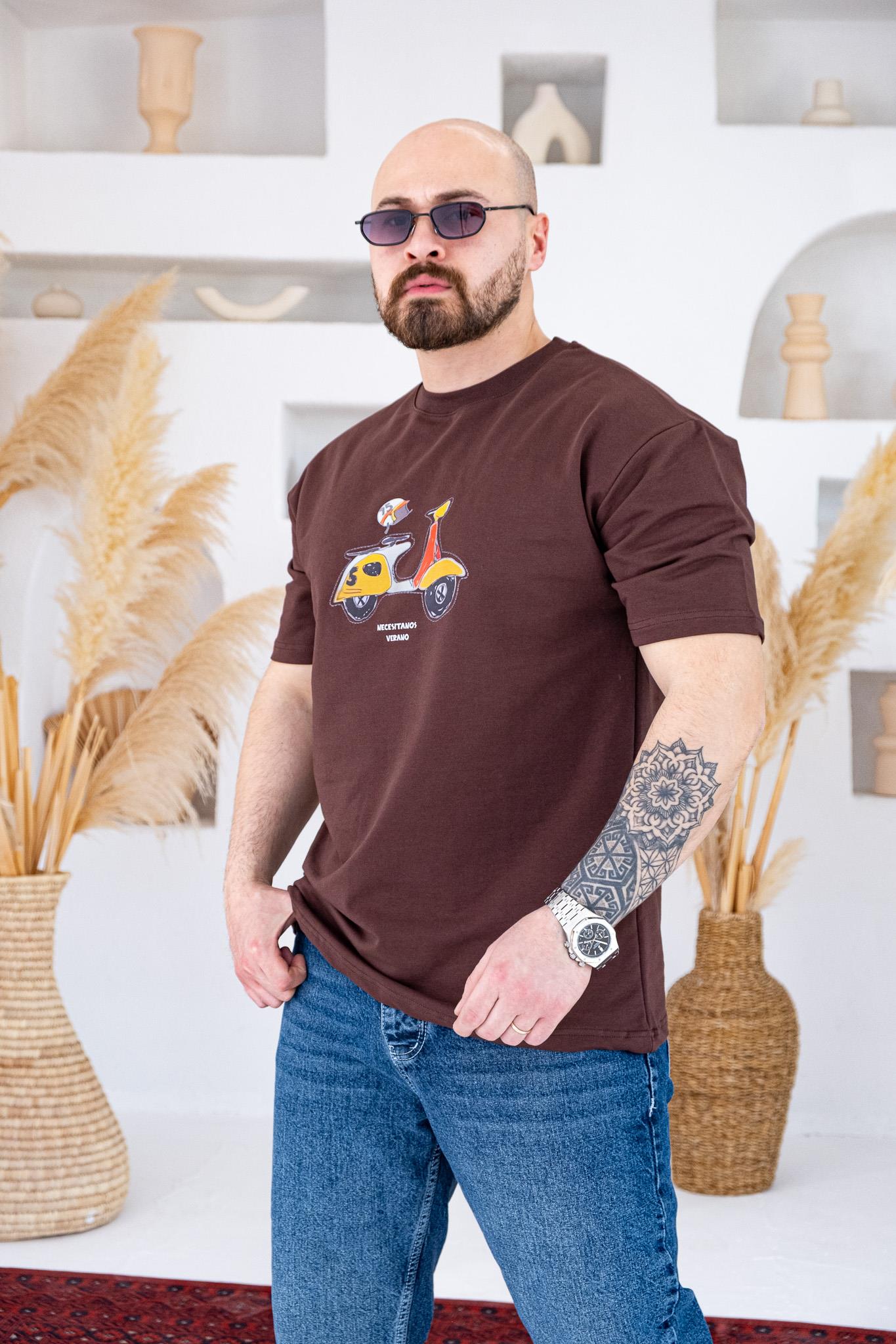 Retro Scooter Baskılı Rahat Kalıp T-Shirt (TSKA71)
