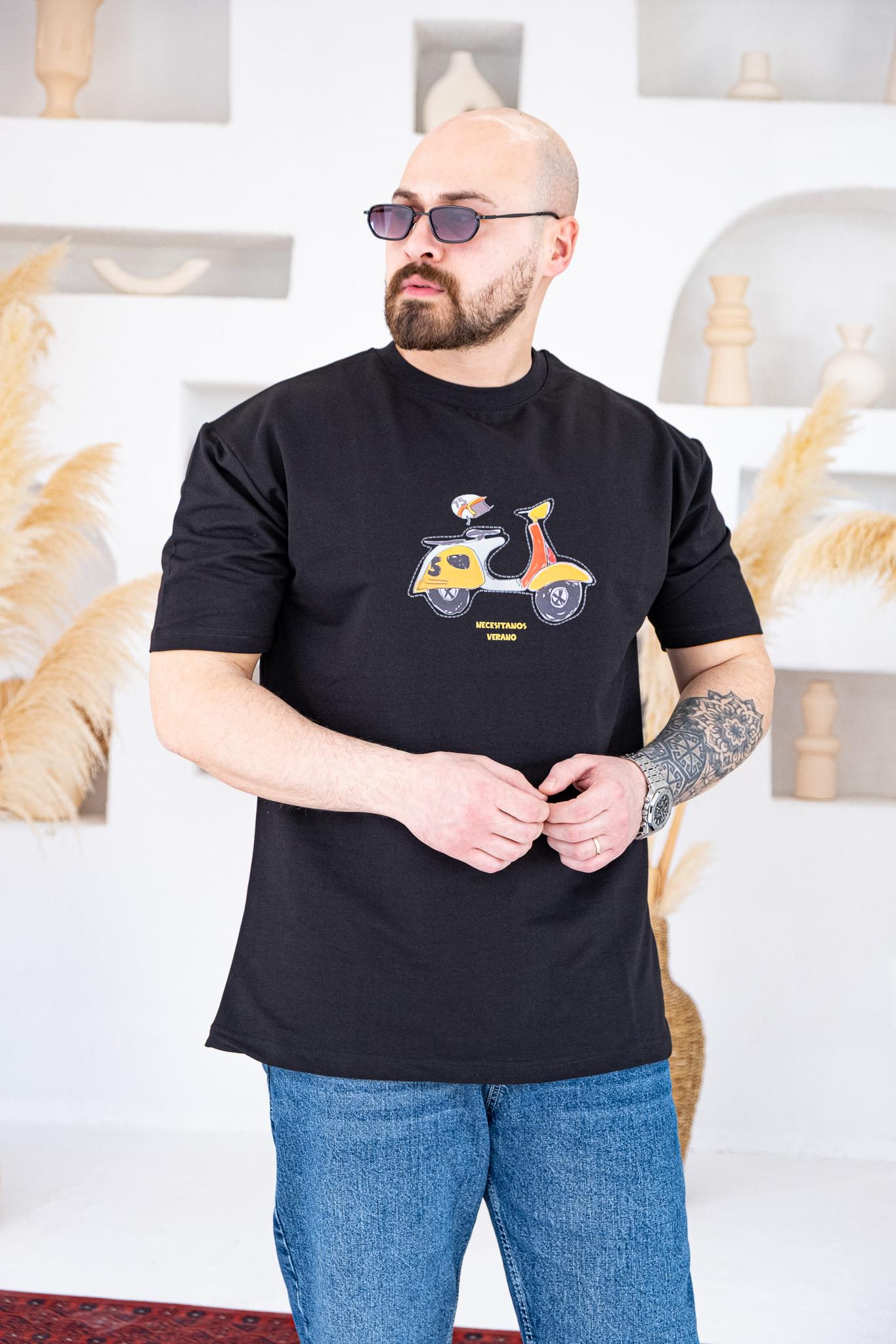 Retro Scooter Baskılı Rahat Kalıp T-Shirt(TSS71)