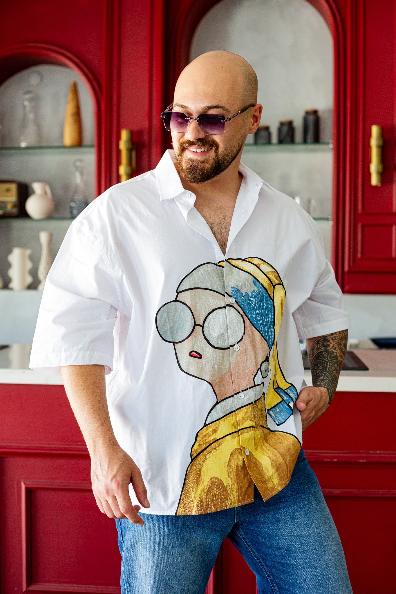 Sanat Baskılı Pop Art İllüstrasyon Detaylı Oversize Gömlek (GMB140)