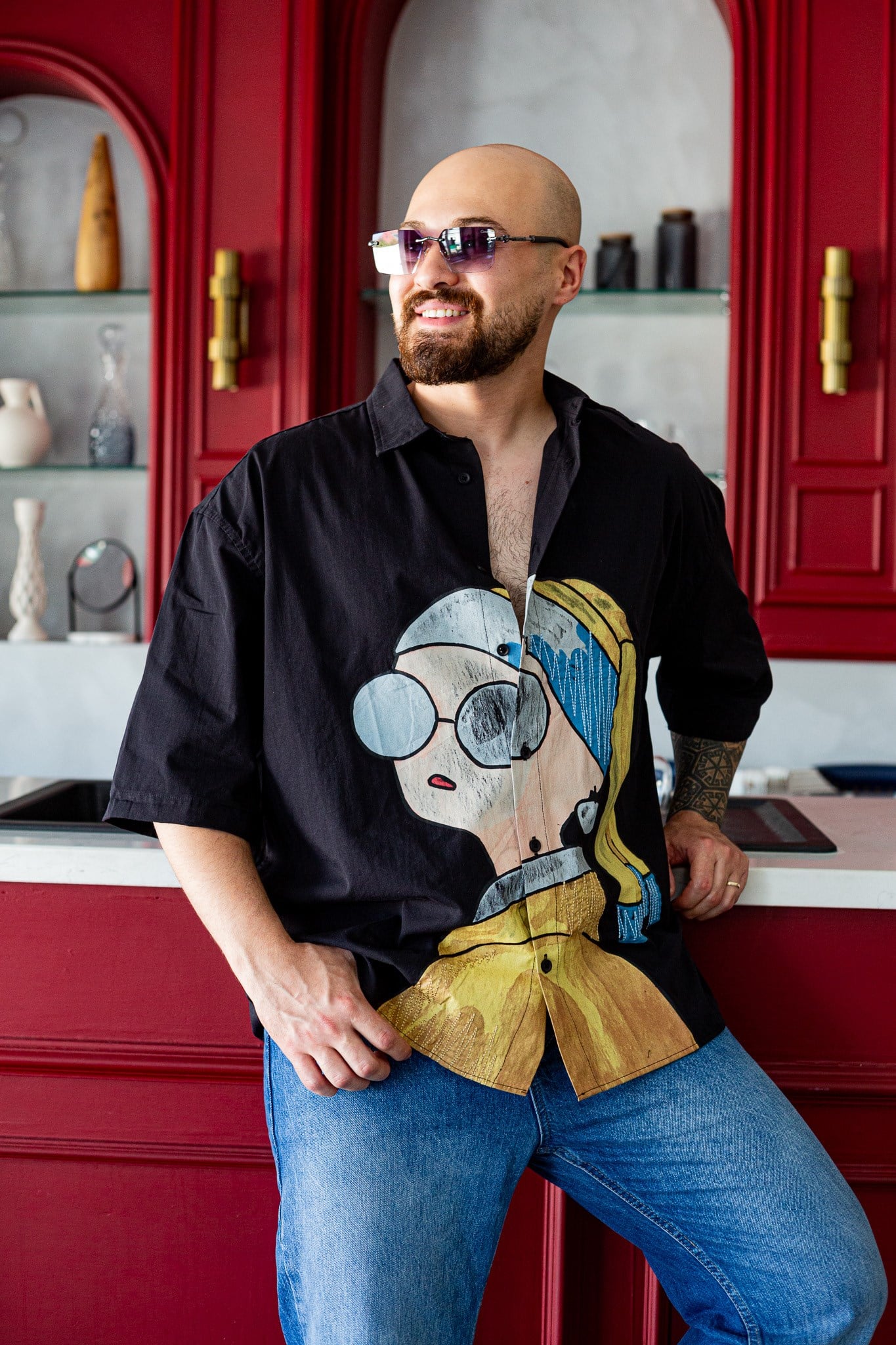Sanat Baskılı Pop Art İllüstrasyon Detaylı Oversize Gömlek (GMS140)