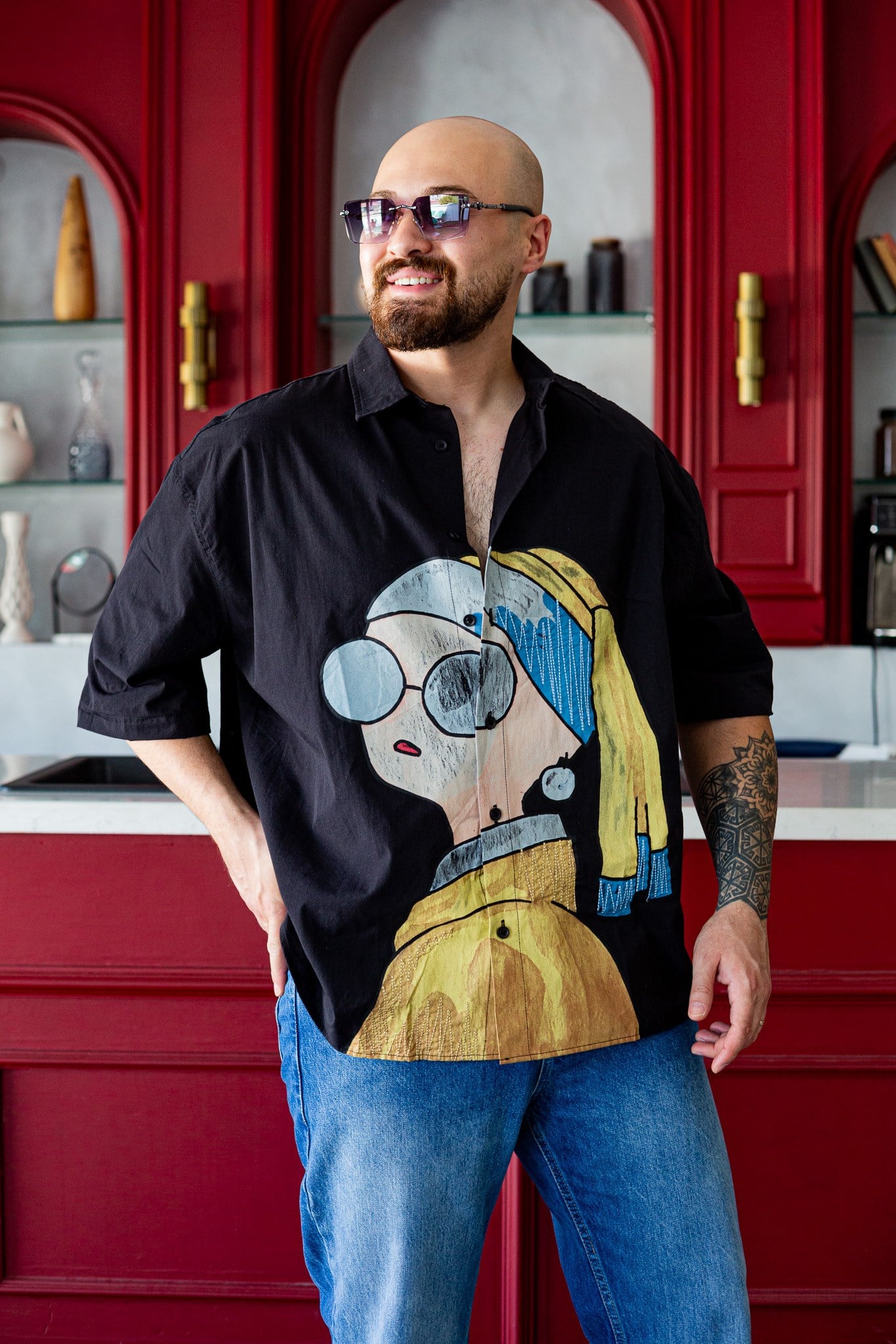 Sanat Baskılı Pop Art İllüstrasyon Detaylı Oversize Gömlek (GMS140)