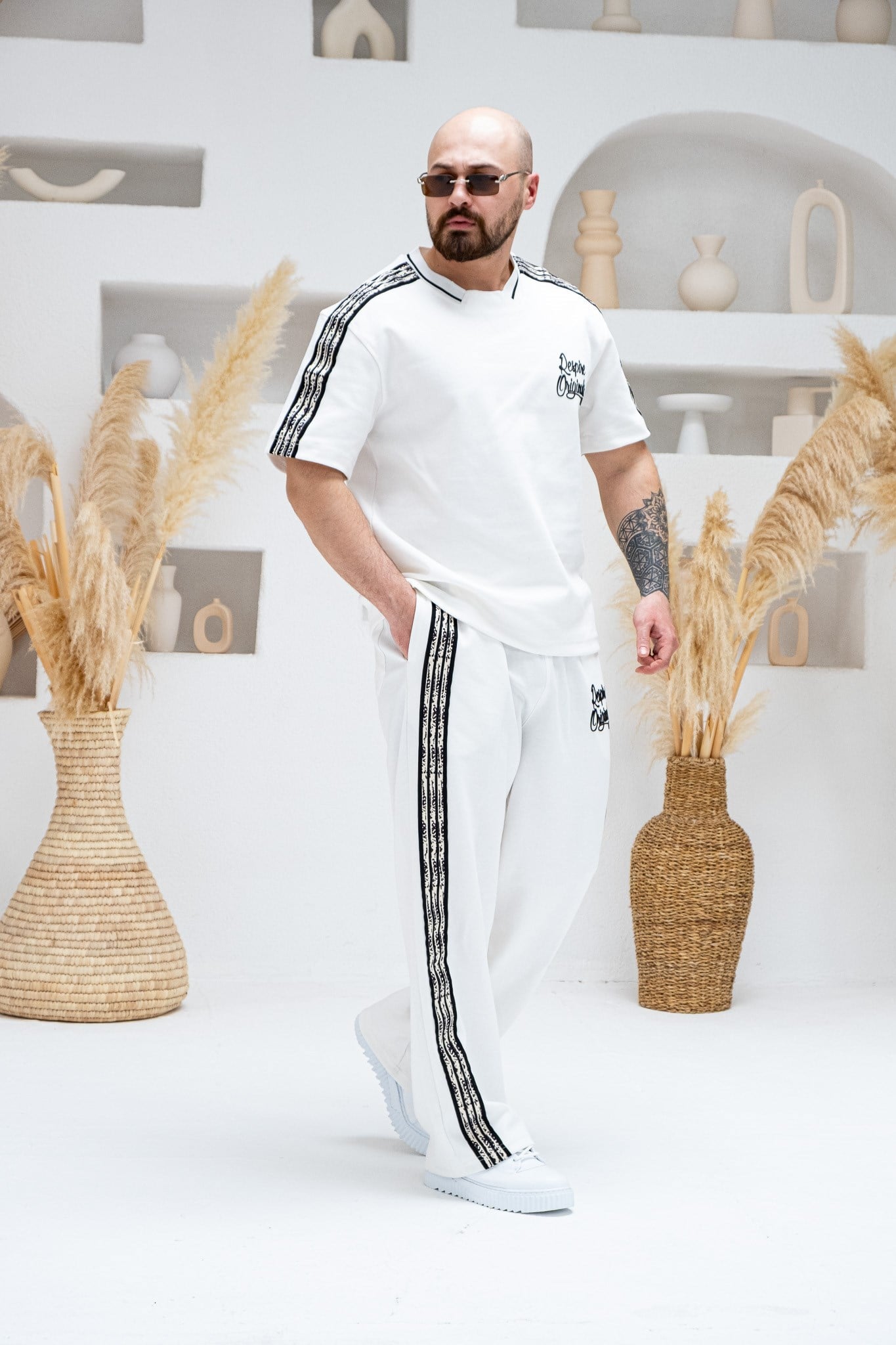 Şerit Detaylı Oysho Kumaş  Alt/Üst Rahat Kalıp Takım (TKB45)