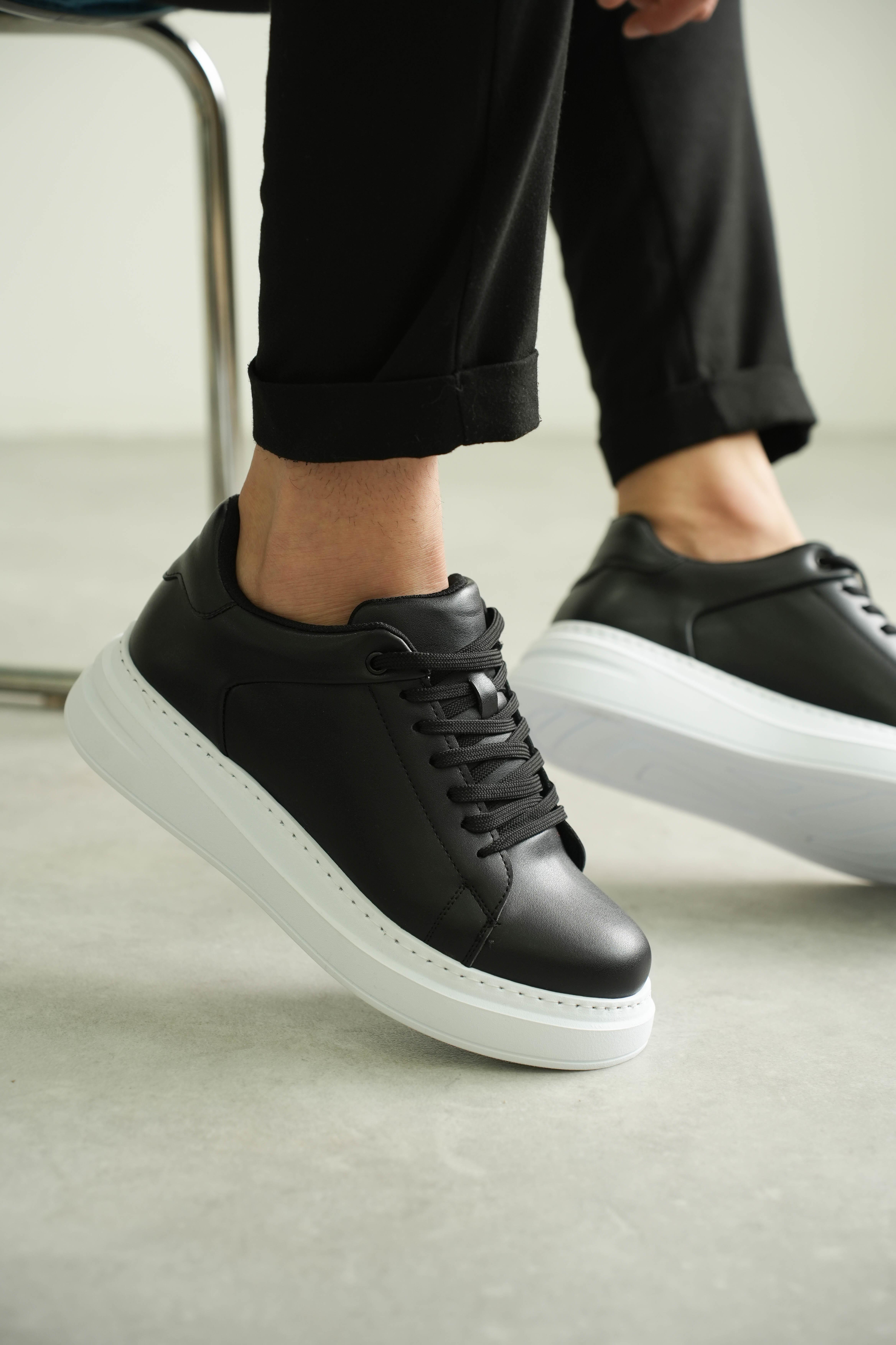 Siyah Kalın Taban Deri Erkek Sneaker (AYKS05)