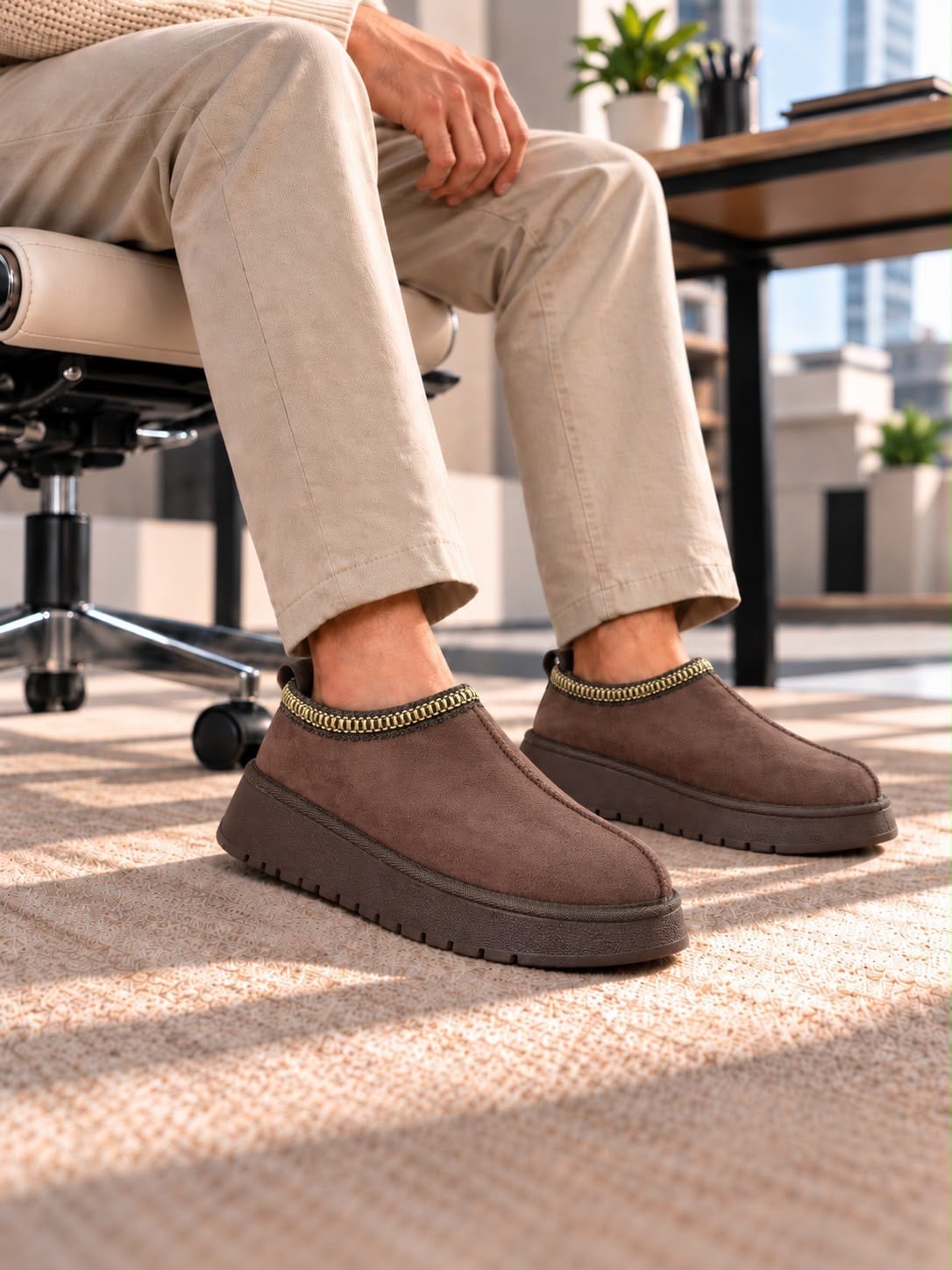 Süet Dokulu Kalın Taban Erkek Slip-On Ayakkabı (AYKKA24)