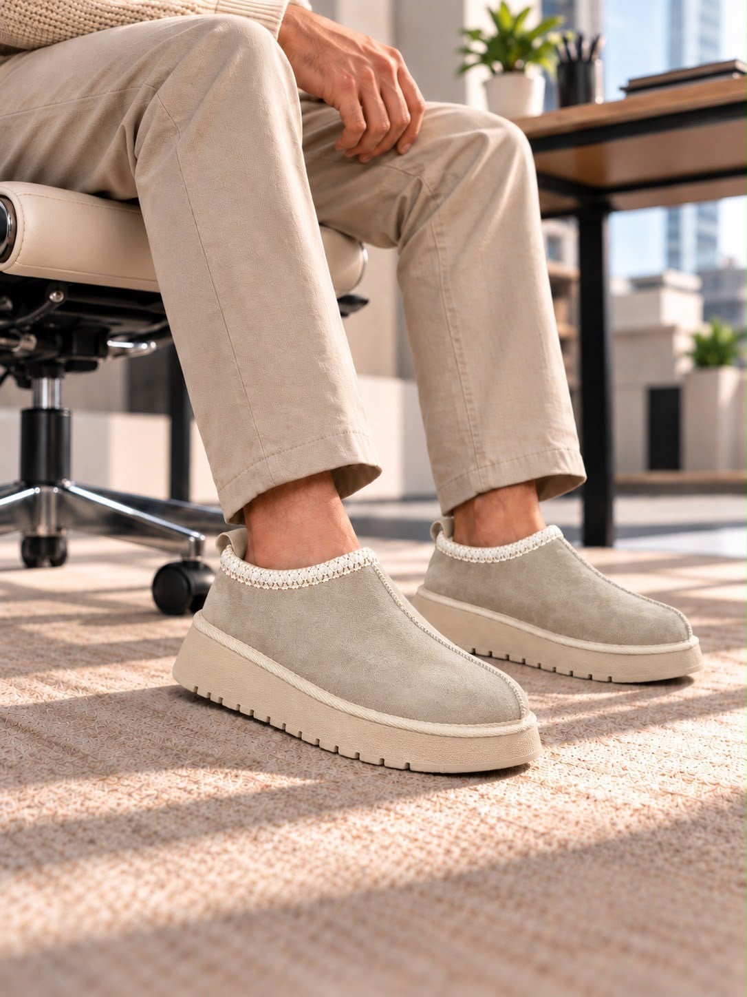 Süet Dokulu Kalın Taban Erkek Slip-On Ayakkabı (AYKK24)