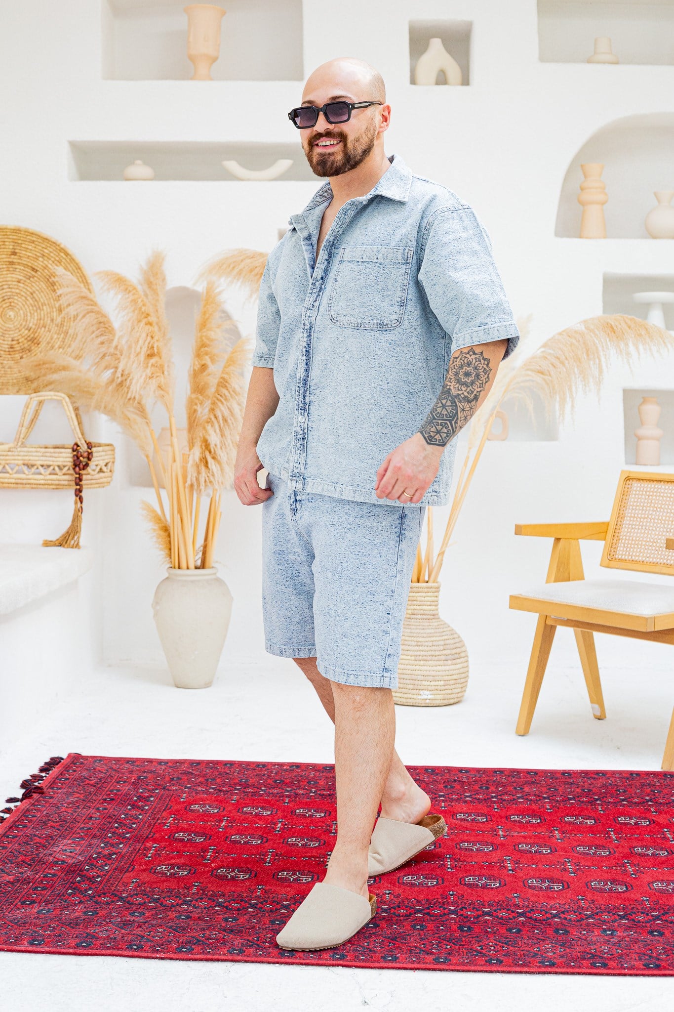 Tasarım Denim Gömlek ve Şort Alt Üst Takım (TK50)