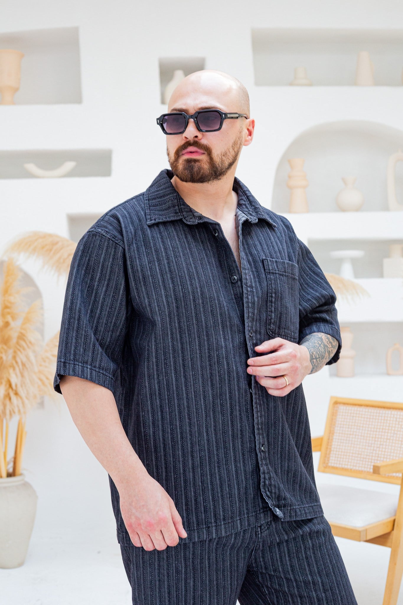 Tasarım Denim Gömlek ve Şort Alt Üst Takım (TK48)