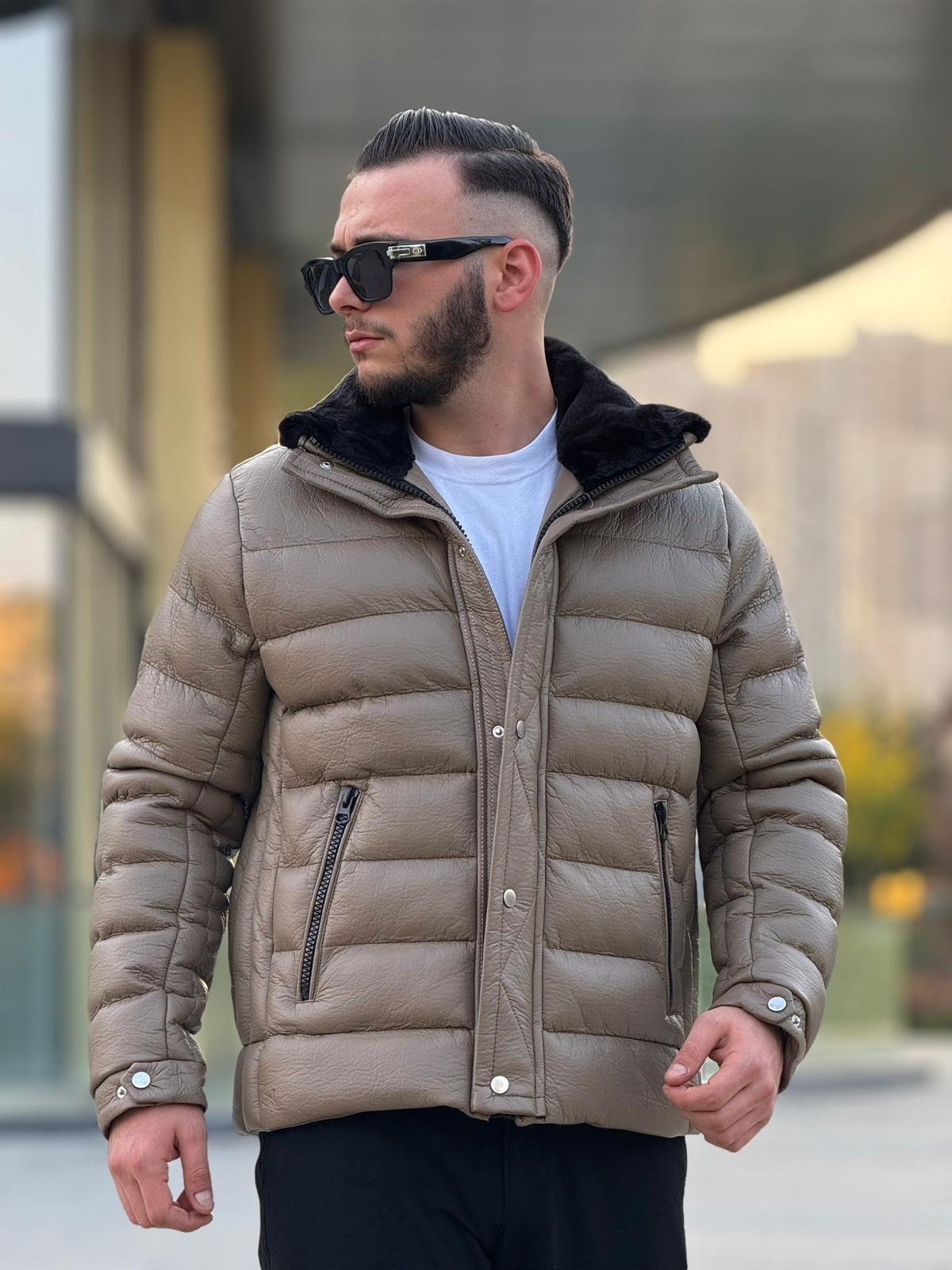 Yaka Kürklü Deri Şişme Mont (İGKA09)