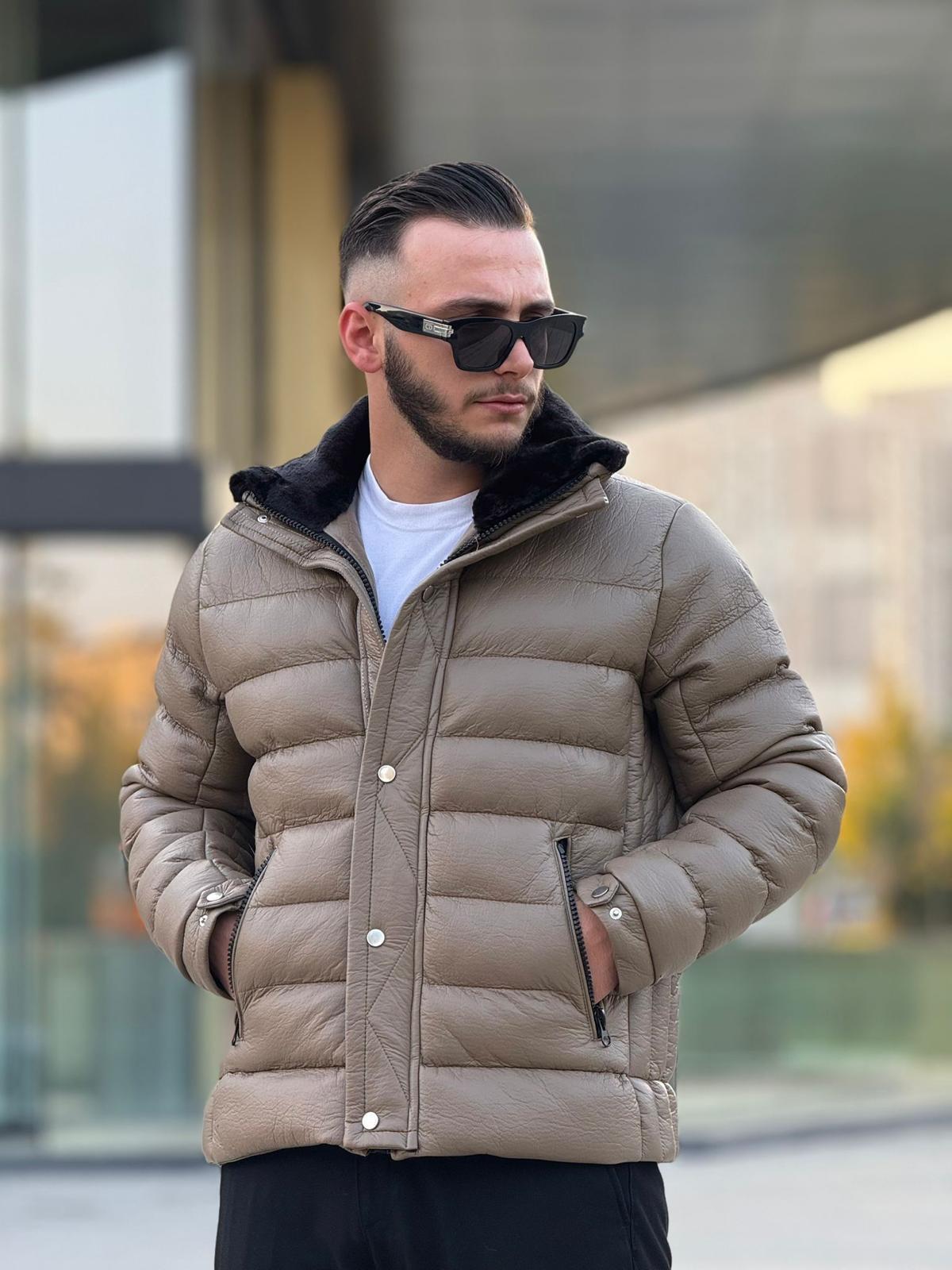 Yaka Kürklü Deri Şişme Mont (İGKA09)