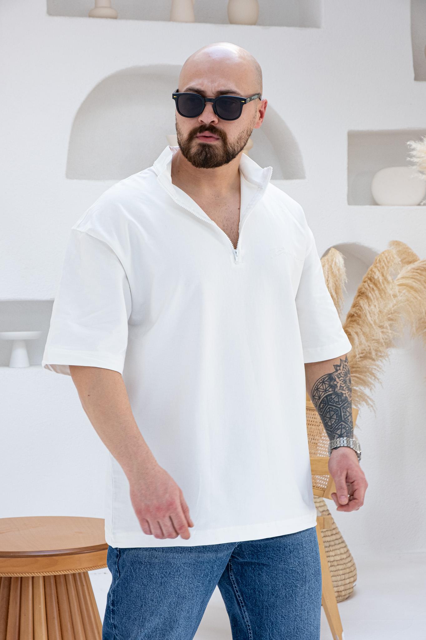 Yarım Fermuarlı Sırt Nakışlı Oversize Tişört (TSB53)