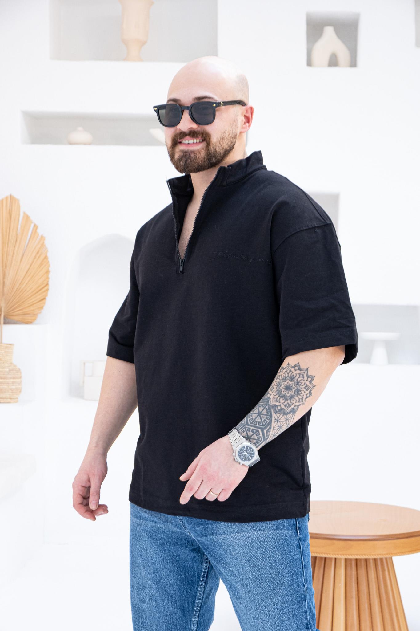 Yarım Fermuarlı Sırt Nakışlı Oversize Tişört (TSS53)