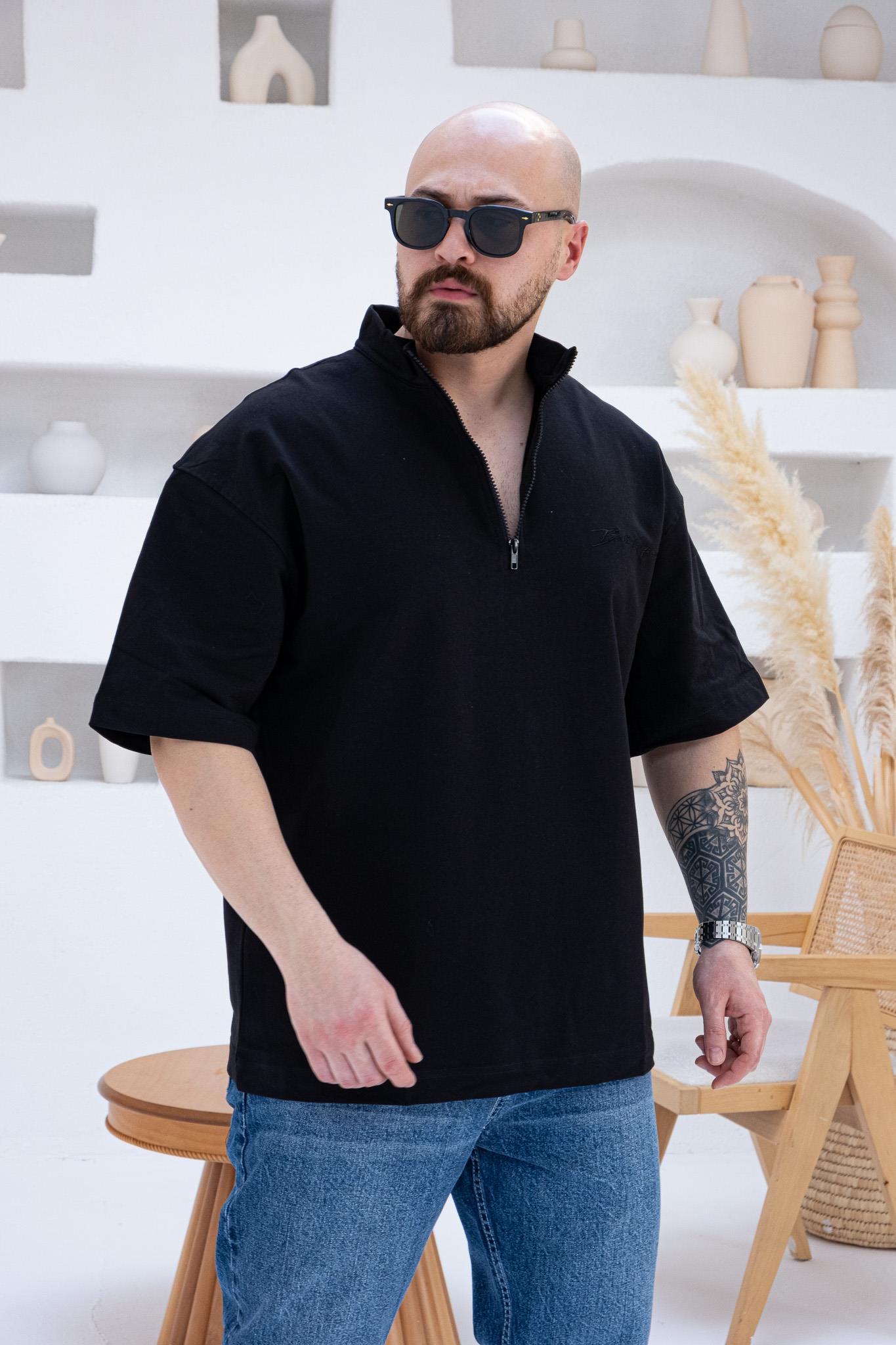 Yarım Fermuarlı Sırt Nakışlı Oversize Tişört (TSS53)