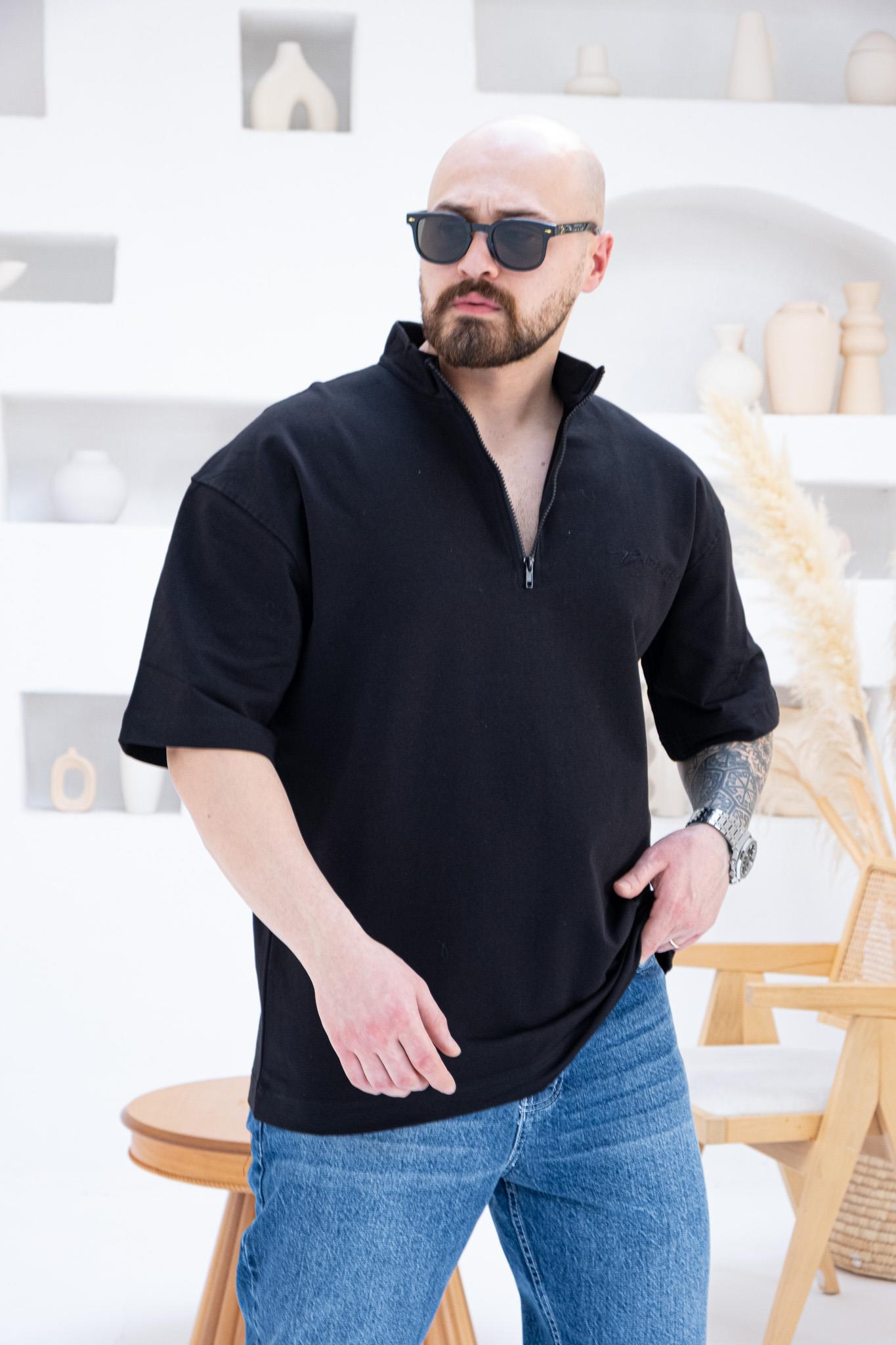 Yarım Fermuarlı Sırt Nakışlı Oversize Tişört (TSS53)