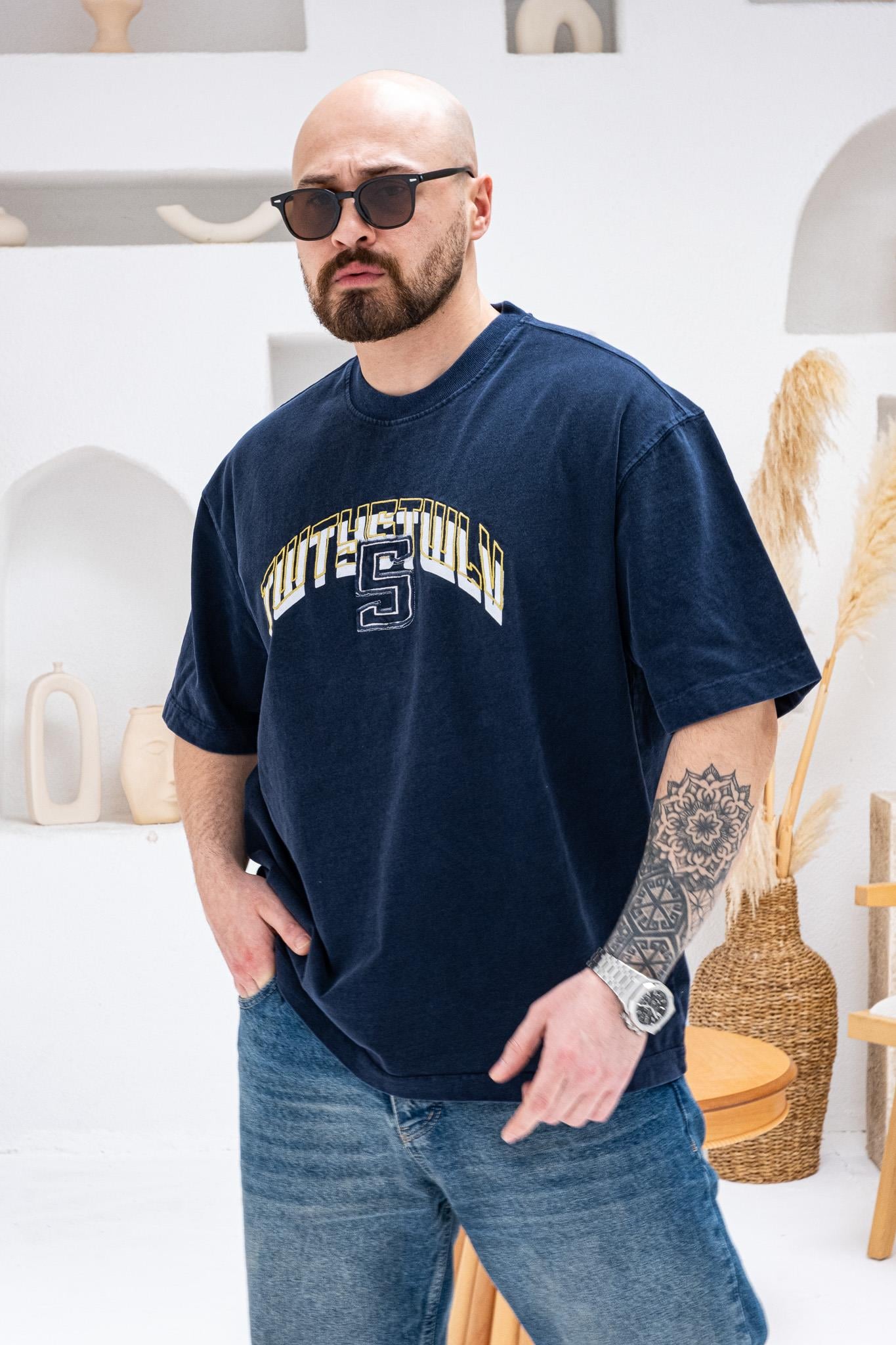 Yıkamalı Göğüs Sırt Baskılı Ve Nakışlı Oversize T-shirt(TSL65)