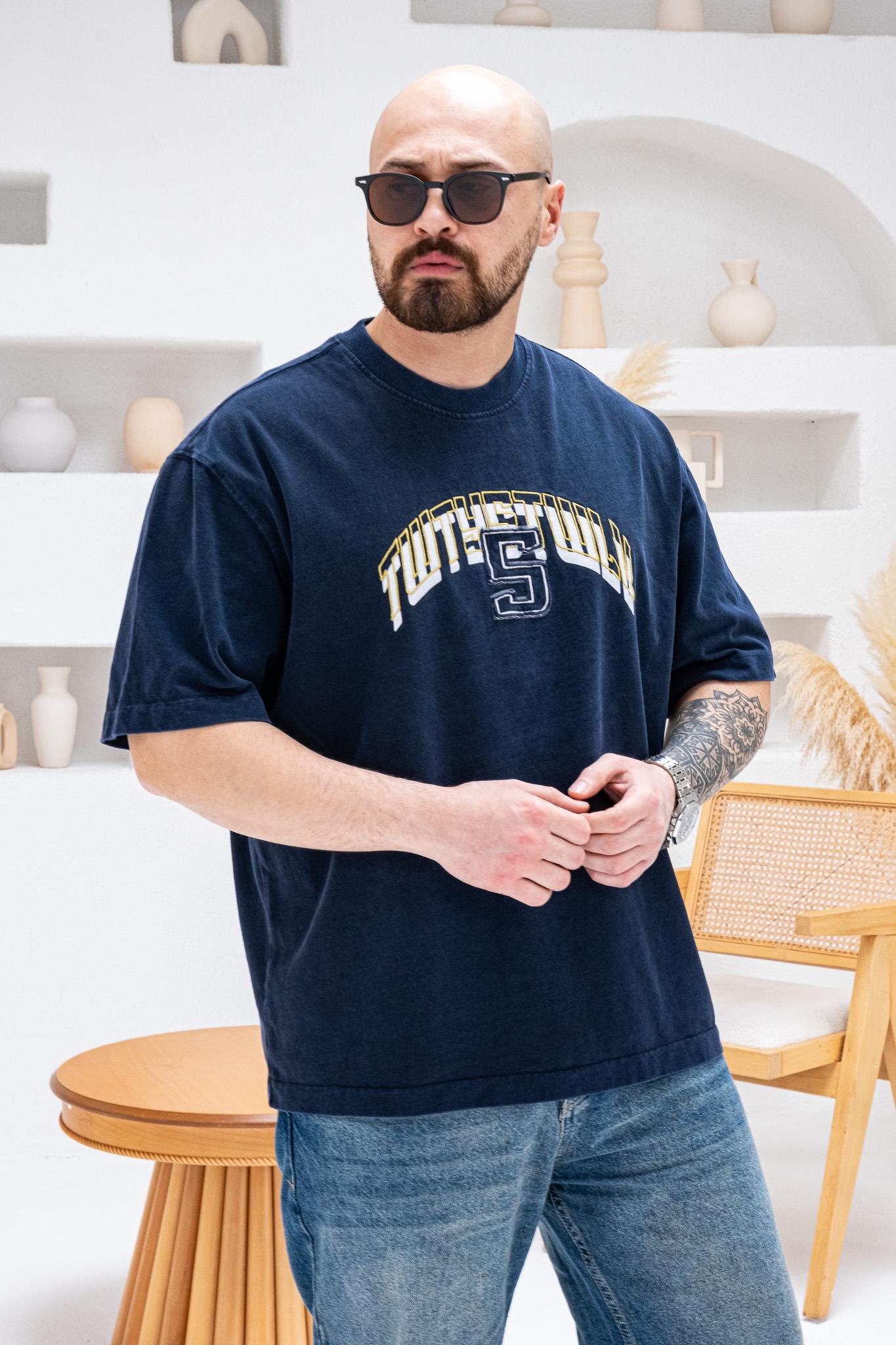 Yıkamalı Göğüs Sırt Baskılı Ve Nakışlı Oversize T-shirt(TSL65)