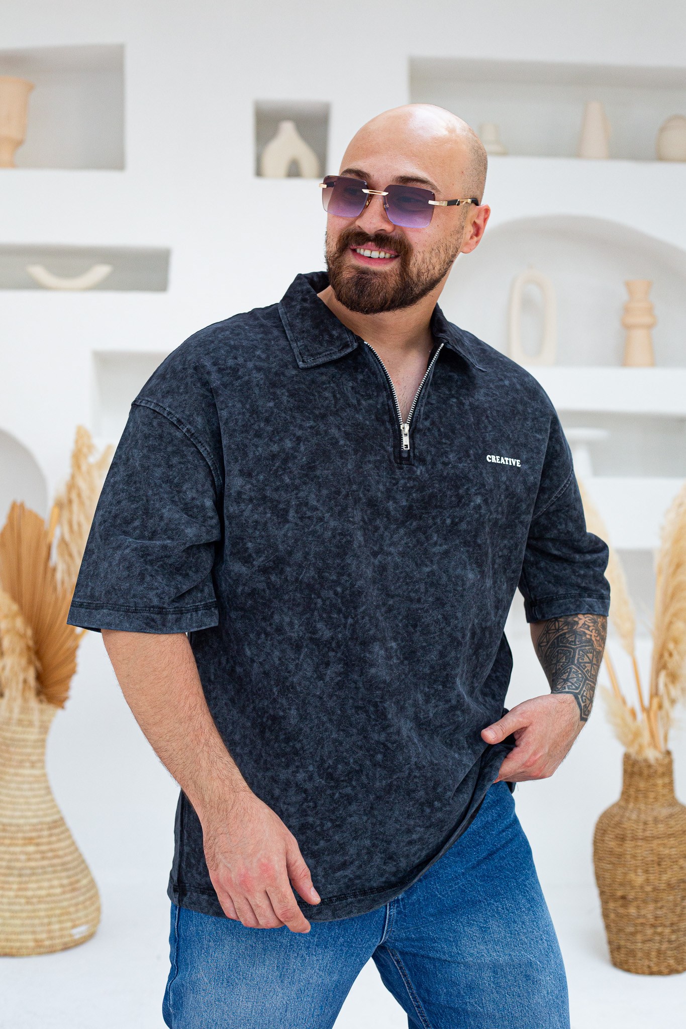 Yıkamalı Polo Yaka Oversize T-Shirt (TSS108)