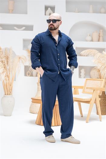 %100 Pamuk Keten Klasik  Alt Üst Takım (TKL40)