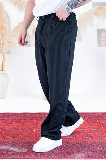 Baggy Kalıp Çizgili Pile Detaylı Kumaş Pantolon (JGS56)