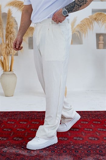 Baggy Kalıp Çizgili Pile Detaylı Kumaş Pantolon (JGB56)