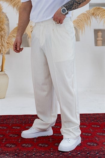 Baggy Kalıp Çizgili Pile Detaylı Kumaş Pantolon (JGB56)