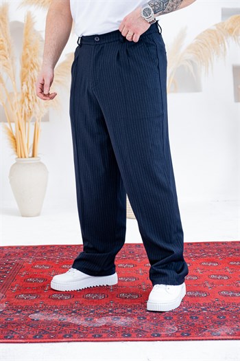 Baggy Kalıp Çizgili Pile Detaylı Kumaş Pantolon (JGL56)