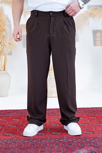Baggy Kalıp Çizgili Pile Detaylı Kumaş Pantolon (JGKA56)