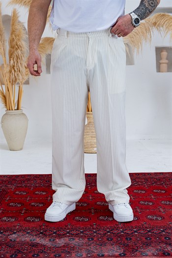 Baggy Kalıp Çizgili Pile Detaylı Kumaş Pantolon (JGB56)