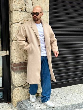 Balık Sırtı Desenli Oversize Kaşe Kaban (MTKR47)