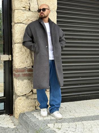 Balık Sırtı Desenli Oversize Kaşe Kaban (MTG47)