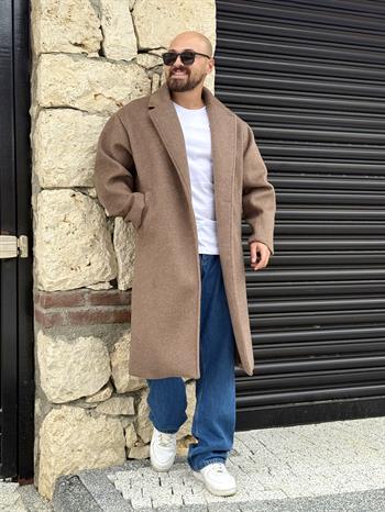 Balık Sırtı Desenli Oversize Kaşe Kaban (MTKA47)