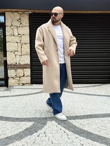 Balık Sırtı Desenli Oversize Kaşe Kaban (MTKR47)