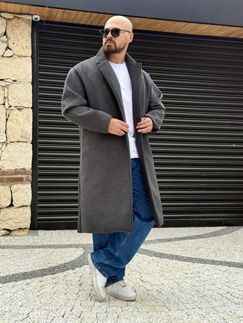 Balık Sırtı Desenli Oversize Kaşe Kaban (MTG47)